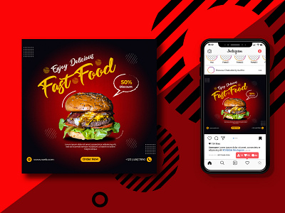 Fast Food Instagram Banners or Social Media Post Banner aurtho banner banner ads banner design brand identity branding bundle burger offer delicious burger design discount facebook post fast food ad food food menu graphic design illustration illustrator instagram banner instagram post