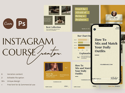 CANVA & PS - Insta Course Creator branding design elegant instagram instagram banner instagram post instagram post template instagram stories instagram story template instagram template instagram templates minimal modern post professional simple social media social media pack social media template stories