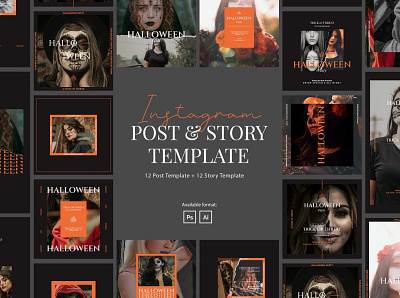 Halloween Party Instagram Template advertising black blog blogger fashion halloween halloween design halloween flyer halloween party instagram instagram banner instagram post instagram stories instagram stories pack instagram stories template instagram template minimal promotion promotions template