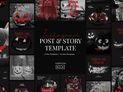 Halloween Party Event Instagram black branding color creative design digital art instagram instagram banner instagram post instagram stories instagram template instagram templates minimal modern posts scary social media social media pack social media template stories