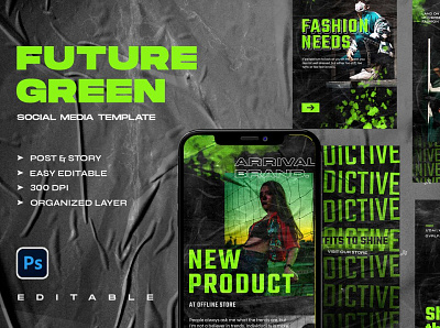 FUTURE GREEN - Instagram Pack design digital art feauture future green image instagram instagram banner instagram pack instagram post instagram post template instagram stories instagram story template instagram template premade professional psd scene simple template