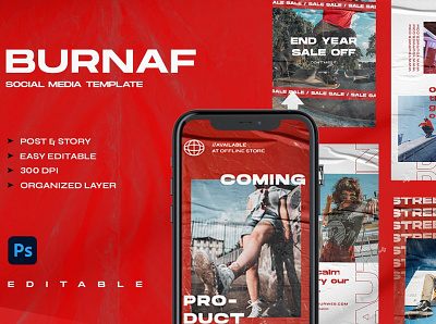 BURNAF - Instagram Stories & Post art blog blogger colorful design digital art instagram instagram banner instagram post instagram stories instagram template instagram templates photoshop post posts red social media social media pack social media template stories