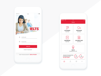IELTS app card english ielts iphone login mobile password sign up tab bar username white