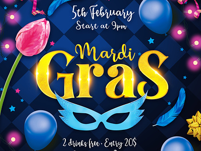 Free Mardi Gras design (flyer and social media)