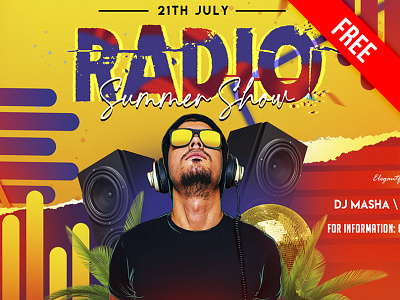 Free radio show flyer PSD template and social media