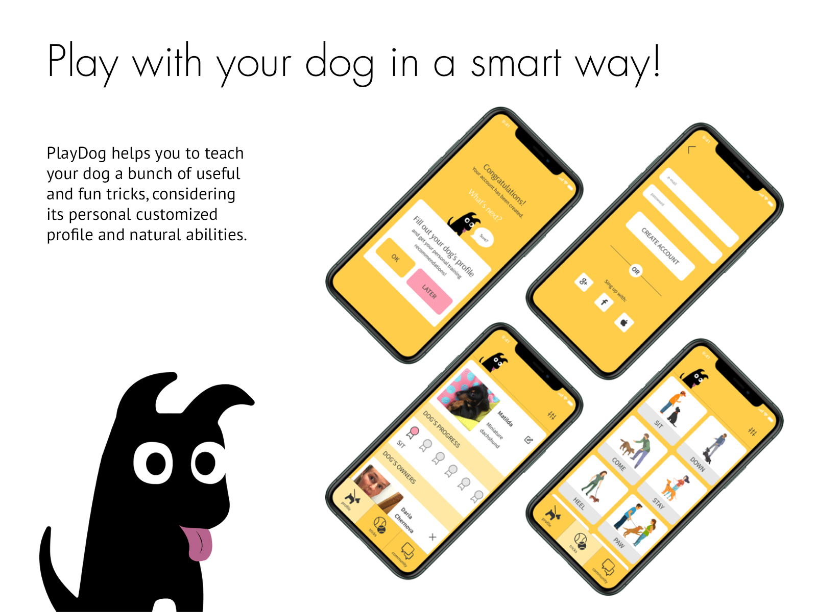 PlayDog app animation app branding design dog logo product design ui ux