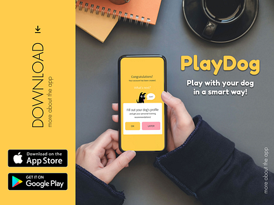 PlayDog app ad app app design app ui banner design branding dog dog illustration minimal product design ui ux web yellow