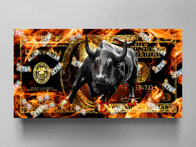 Bull in fire on 100goldan dollar art bull canva canvas nft wallart