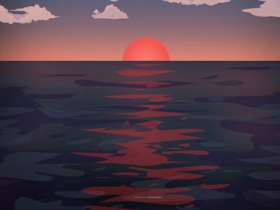 "Alone for our last goodbye" flat illustration ocean portrait sky vector water