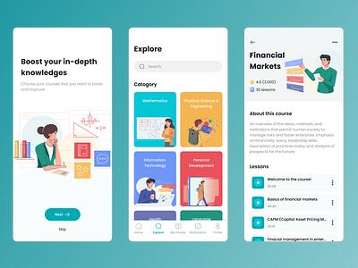 Online course mobile app app design flat online course online learning online school ui