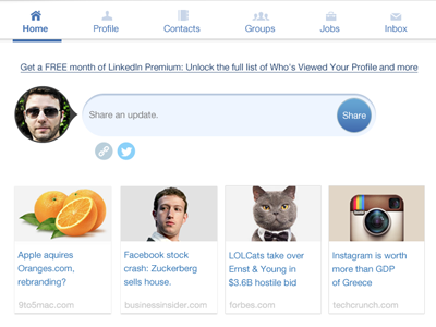 LinkedIn interface linkedin network social website