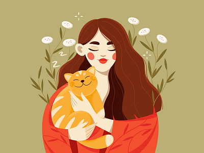 Girl and ginger cat