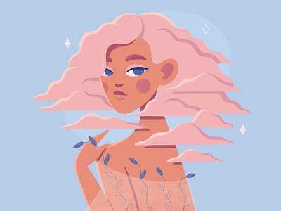 Cloud girl 2d blue brush character cloud girl hair illustration illustrator pink procreate sunrise texture vector