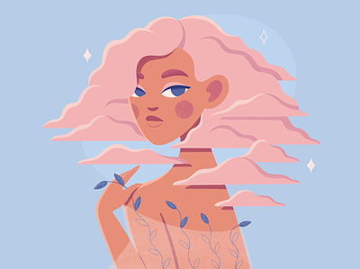 Cloud girl 2d blue brush character cloud girl hair illustration illustrator pink procreate sunrise texture vector
