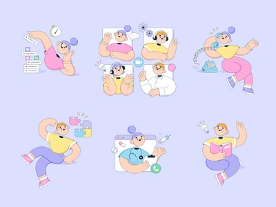 Bubble gum 2d bubble gum character design idea illustration no connection online doctor consultation solving problem team work time management ui vector zoom meeting