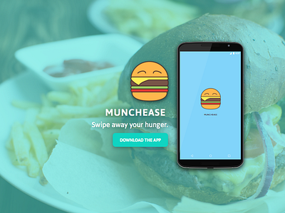 Munchease: Tinder for food delivery app burger food landing page logo wip