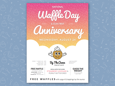 National Waffle Day flyer anniversary branding flyer froyo frozen yogurt gradient national waffle day pattern pink waffles yellow