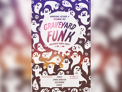 Graveyard Funk Halloween Party Poster colors design electronic music event flyer ghosts gradient halloween illustration music poster party poster rave vaporwave