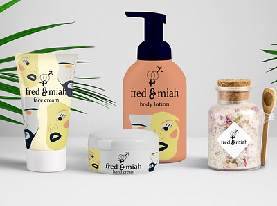 Fred and Miah cosmetics for him and her branding design graphicart illustration logo mockup packaging packaging mockup pattern ui