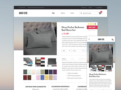 Shut Eye - Product Detail Page product product page web design website