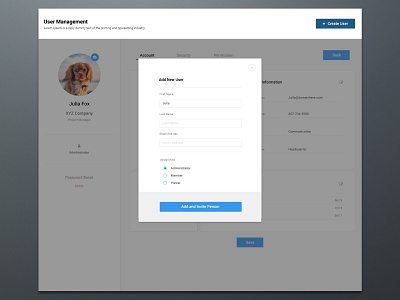 Modal Window - Add New User account app company create dashboard invite login signup ui user website wepapp