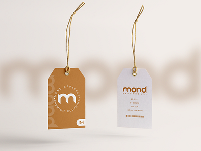 Mond Apparels Tag apparel branding brown cloth clothing design flat graphic design icon illustrator label logo minimal mockup photoshop presentation tag vector