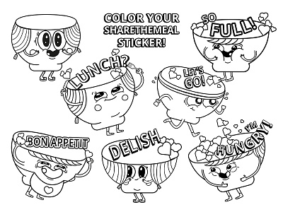 Share The Meal - stickers character - coloring game design graphic graphics illustration illustrator vector