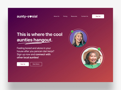 AuntySosial - Hero Section aunty connect design gradient hero platform social sosial ui design uiux uiux design uiux website web design website