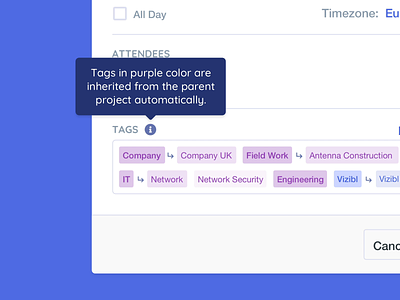 Vizibl Automated Tags automated blue event inherited modal picker popup purple tag tagline tooltip vizibl web