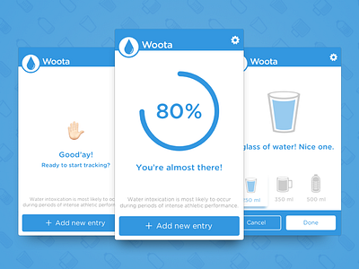 Woota Screen Previews bottle chrome extension glass reminder tracker ui ux water woota