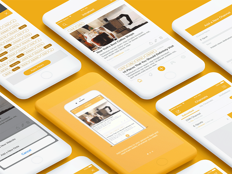 Intrafeed UI bookmark intrafeed ios mockup onboarding orange ui ux