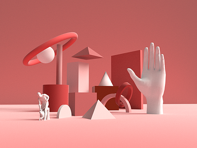 Coral Surreal 3d blocks cube model pink reality shapes surreal virtual vr