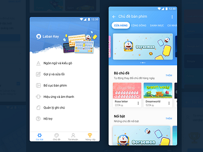 Laban key Home screen and Theme store app app mobile app store appstore branding design doraemon home screen icon illustration keyboard laban key section store theme store typography ui vietnam vietnamese