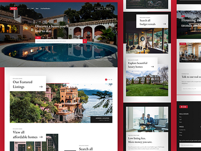 Landing page of a real estate business figma project real estate red and black responsive design website