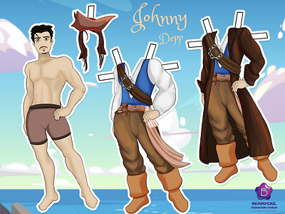 Johnny Depp as Jack Sparrow Paper Doll 3d model animation cartoon character design children cute design illustration jack sparrow johnny depp kids paper doll ui