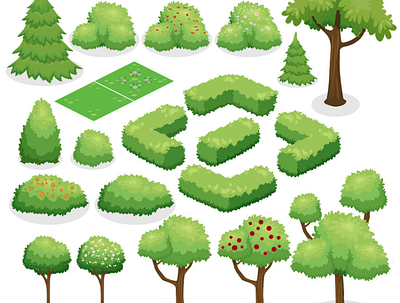 trees and bushes for game or game art