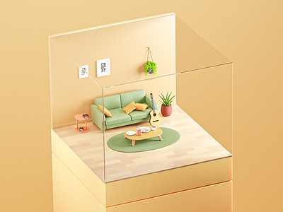 Boxed Living Room 3d blender illustration