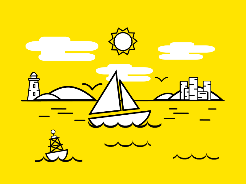 Yellow Sea animation design illustration sea ship vector wave