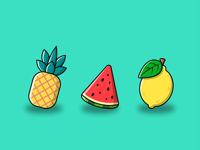 Summer Fruits Illustration design flat fruit fruits icon icon design illustration illustrator lemon pineapple summer summertime vector watermelon