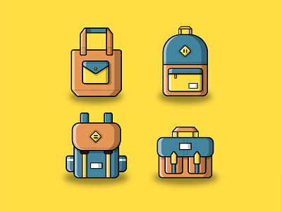 Bag Vector Icon Set backpack bag bag design bags design flat icon icon design icon set icons illustration illustrator tote bag totebag vector vectorart yellow