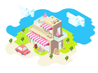 Sweet & Coffee building city game iso isometric town vector