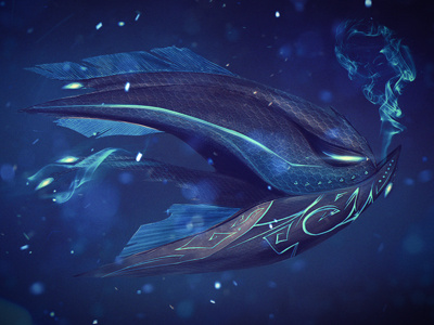 Atlantis Flame drawing illustration painting fish atlantis falme blue atlantis flame