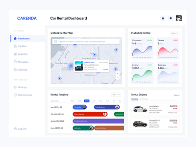 CARENDA - Car Rental Dashboard app car dashboard design explore product rental typography ui ux