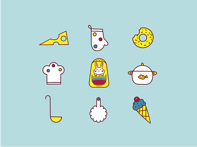 Kitchen icons ai branding colorful icons cooking design food food app food icon icon set icons illustration kitchen kitchenware line logo minimalism rabbit sweets vector