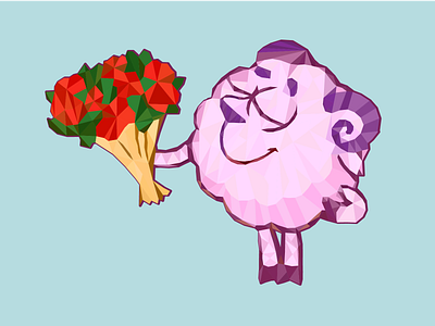 Barash low poly ai animal cartoon characters date design flowers gift gift card illustration kids illustration low poly lowpolyart present sheep vector violet