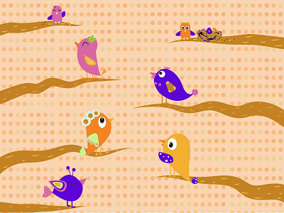 Birds in the garden bird illustration birdie birds cartoon chick family family tree garden illustration kids illustration love nature pattern art patterns print stickers treehouse trees