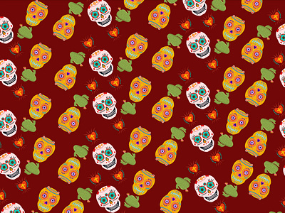 Pattern " Lady in red background" art illustration artist branding cactus design illustration logo mexico scull vector