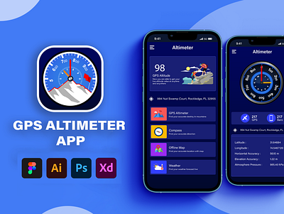 GPS Altimeter App UI Design altimeter altimeter app altimeter app ui altimeter app ui design altitude meter app ui app ui design gps altimeter gps altimeter app gps altimeter app design graphic design longitude mobile app ui design uiux