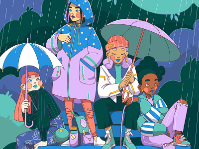 GIRL GANG Rainy Days design digital art digitalart drawing editorial graphic illustration painting procreate procreateapp