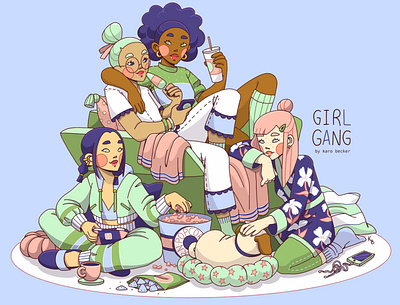 GIRL GANG Cozy Night In design digital art digitalart drawing editorial illustration illustration painting procreate procreateapp